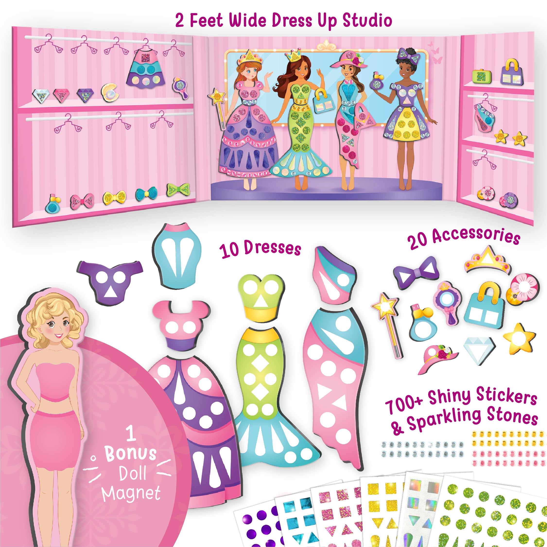 Imagimake DIY Magnetic Dress-Up Princess |Pretend Play Toys for Girls | 30 Magnetic Dresses & Accessories | Interchange & Create Unlimited Outfits | Birthday Gift for Girls Ages 3,4,5,6,7,Multicolour 1