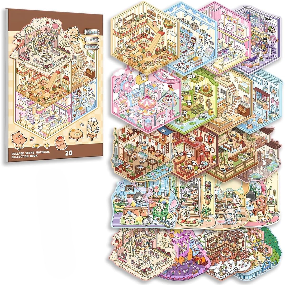 20 Sets DIY 3D Sticker Scene Collection Book for Kids Adults Cute Make Your Own Shop House Stickers for Gifts Stickers Therapy for Adult Relief Stress Pass The Time Play Park Hamburg Castle Library-image-38