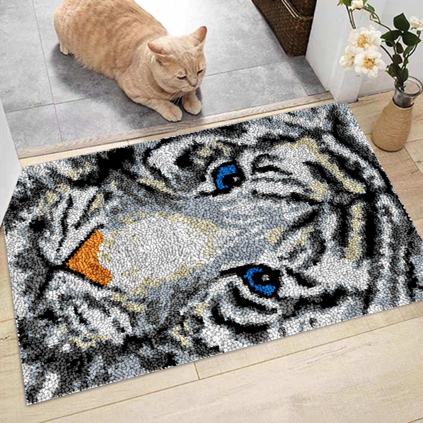 Kit per tappeto con gancio a scrocco, per adulti, fai da te, ricamo, con tela stampata, grande filato all'uncinetto, kit per la creazione di tappeti per la decorazione della casa, 55 x 75 cm