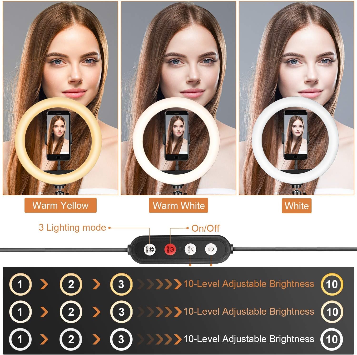U PHITNIS 10" Ring Light with Stand & Phone Holder Dimmable Selfie Ring Light for Live Stream/Tiktok/YouTube/Video/Makeup/Photography