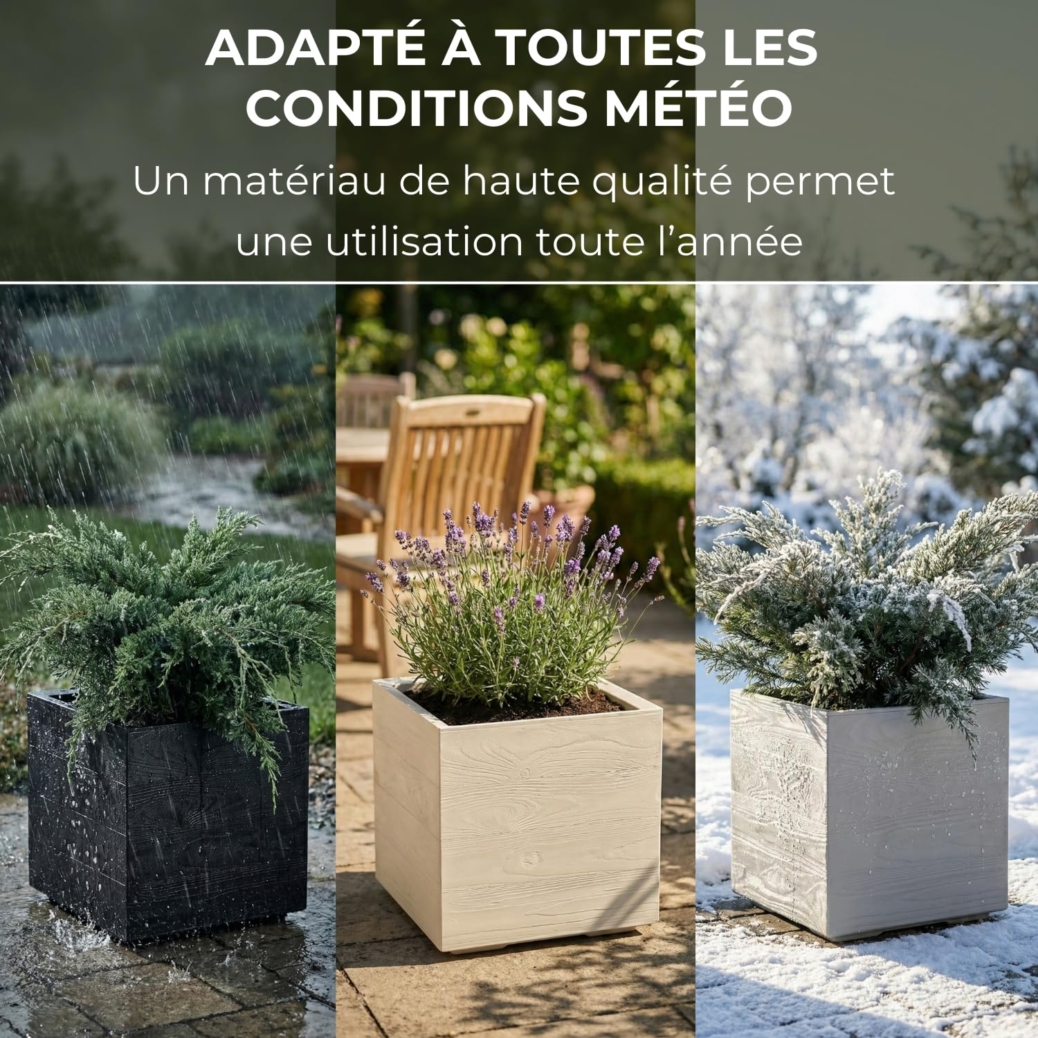 LAMELA Bac à Plantes sur roulettes 40 cm, 36 L - Pot de Fleurs en Plastique Effet Bois - Cache-Pot avec Drainage - Intérieur & extérieur - Résistant aux intempéries et Facile d’Entretien, Anthracite