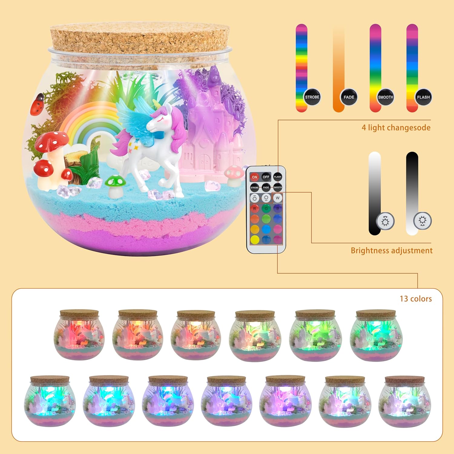 Light-Up Unicorn Terrarium Gifts, DIY Night Light Kit with Remote Control and 13 Lighting Colors, Night Light for Birthday, Children's Day, Halloween, Christmas or New Year Gifts for Girls Ages 5-10 - Image 2