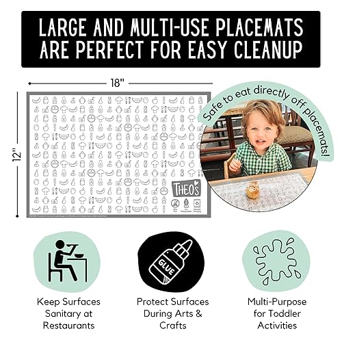 Miniatura 2 de THEO'S Paquete de 50 manteles desechables para niños y bebés, manteles individuales grandes de 12 x 18 pulgadas para restaurante en bolsa de viaje