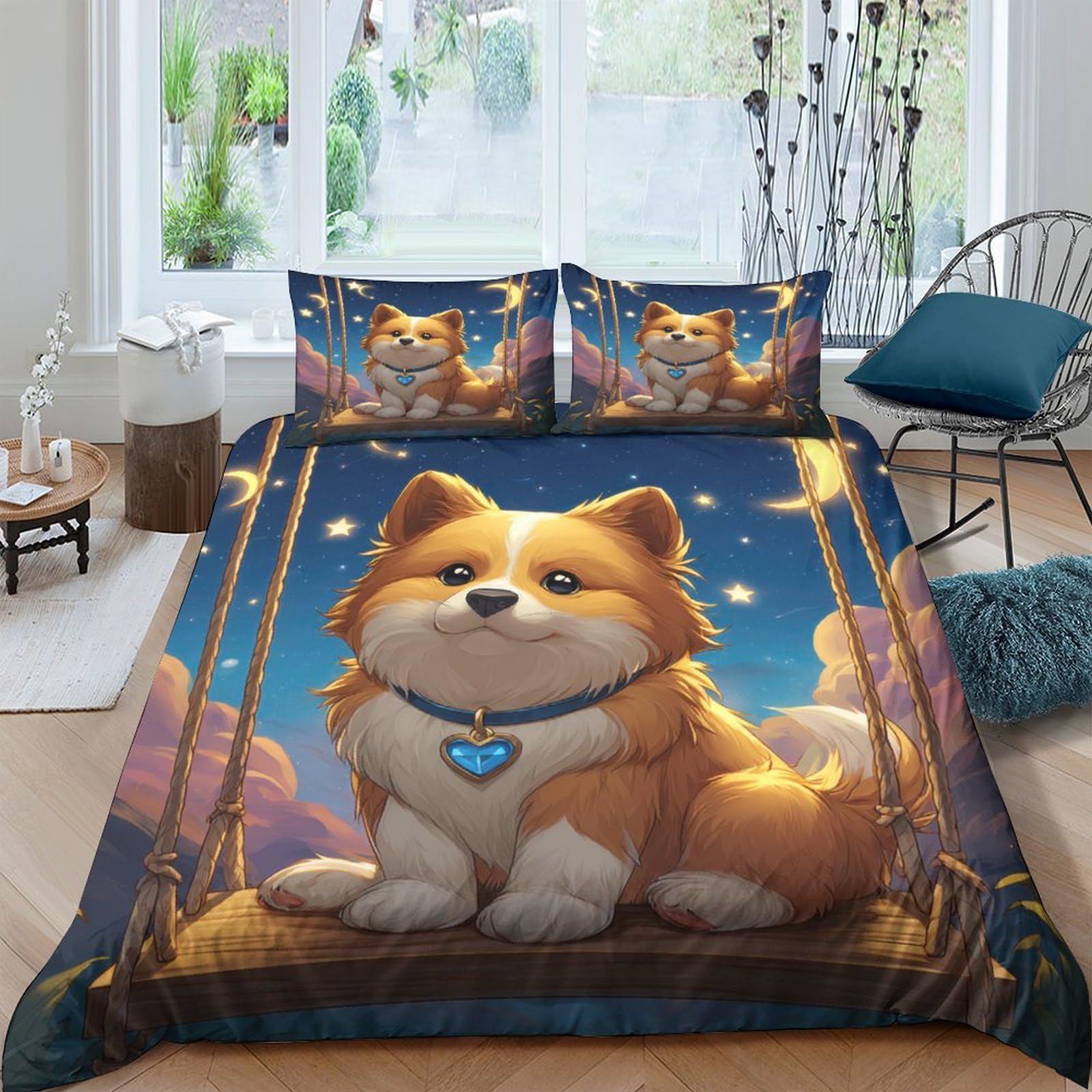Ctjqhvkz Style-9 3D Printed Cute Shiba Inu Dog Fitted Sheet Microfiber Soft Anti-Slip Cartoon Swing Bed Cover For Bedroom Decor Single（135X200cm）