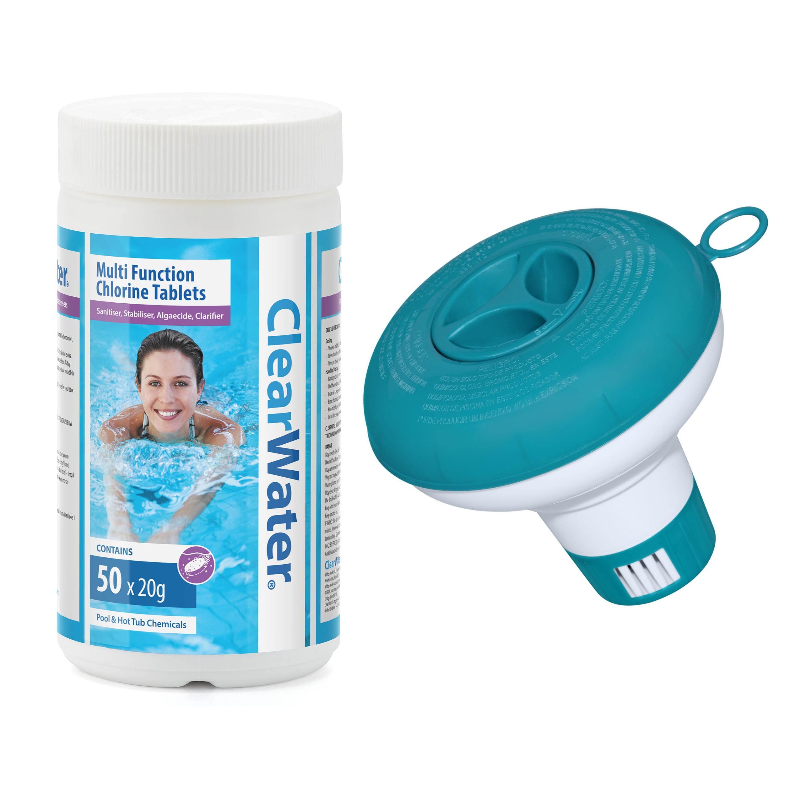 Clearwater 1 kg Multifunction Chlorine Tablets, 4-in-1 Dispenser Tablets (Sanitiser, Stabiliser, Algaecide and Clarifier) for Pools and Hot Tubs, 50 x 20 g, White — view 5