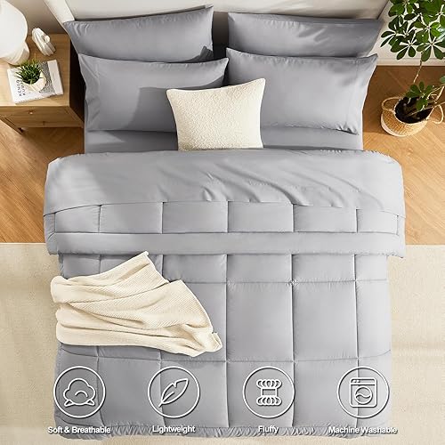 Miniatura 2 de CozyLux Juego de edredón tamaño Queen gris, 7 piezas de cama en una bolsa, edredón gris tamaño Queen, juegos de ropa de cama para todas las