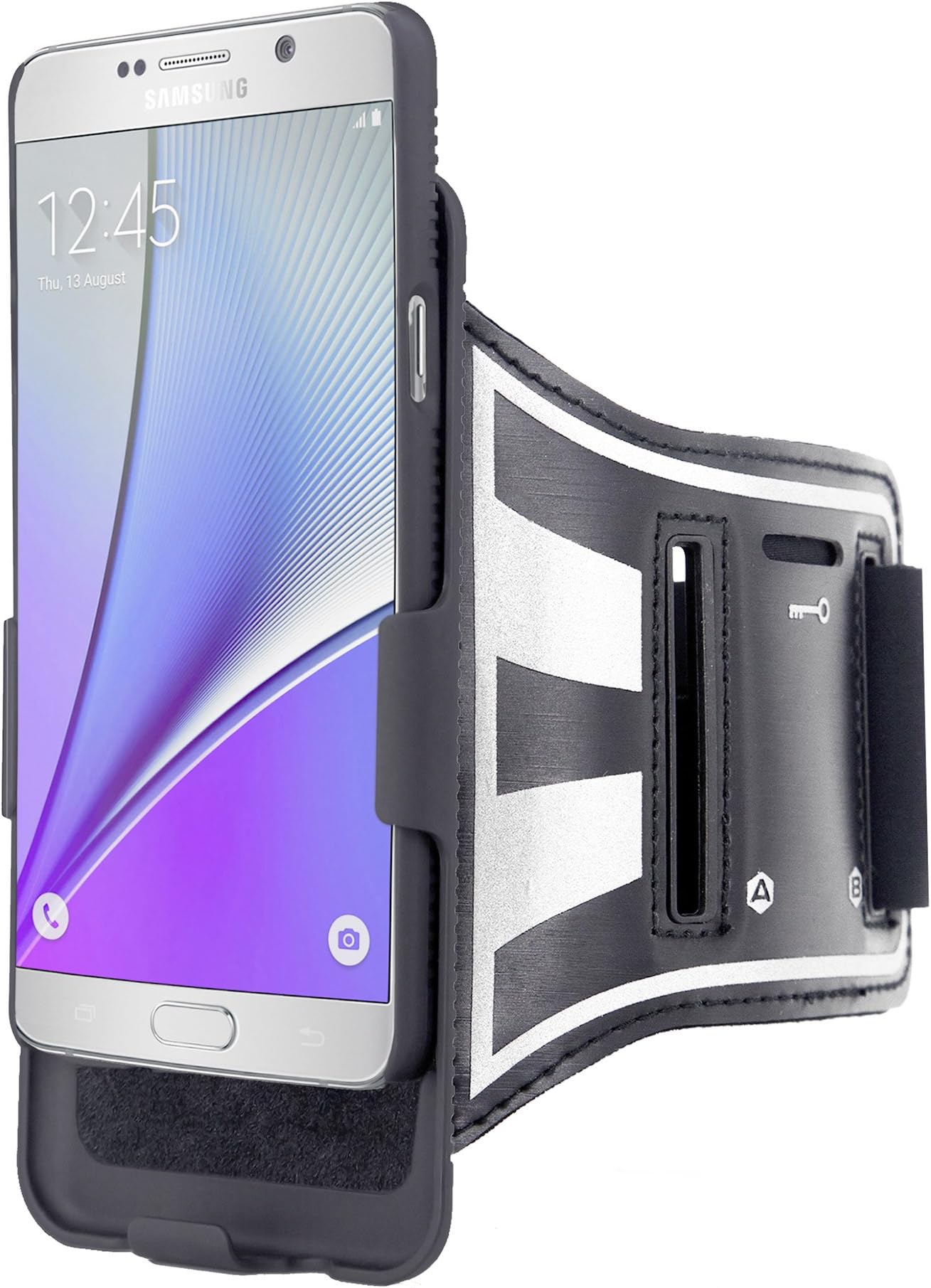 Running Armband for Samsung Galaxy Note 5 by Fittense. Open Face Arm Band Ideal for Fitness Apps. Workout Band with Rotative Phone Holster. Sport Case for Running Jogging Exercise Fitness. Case Combo