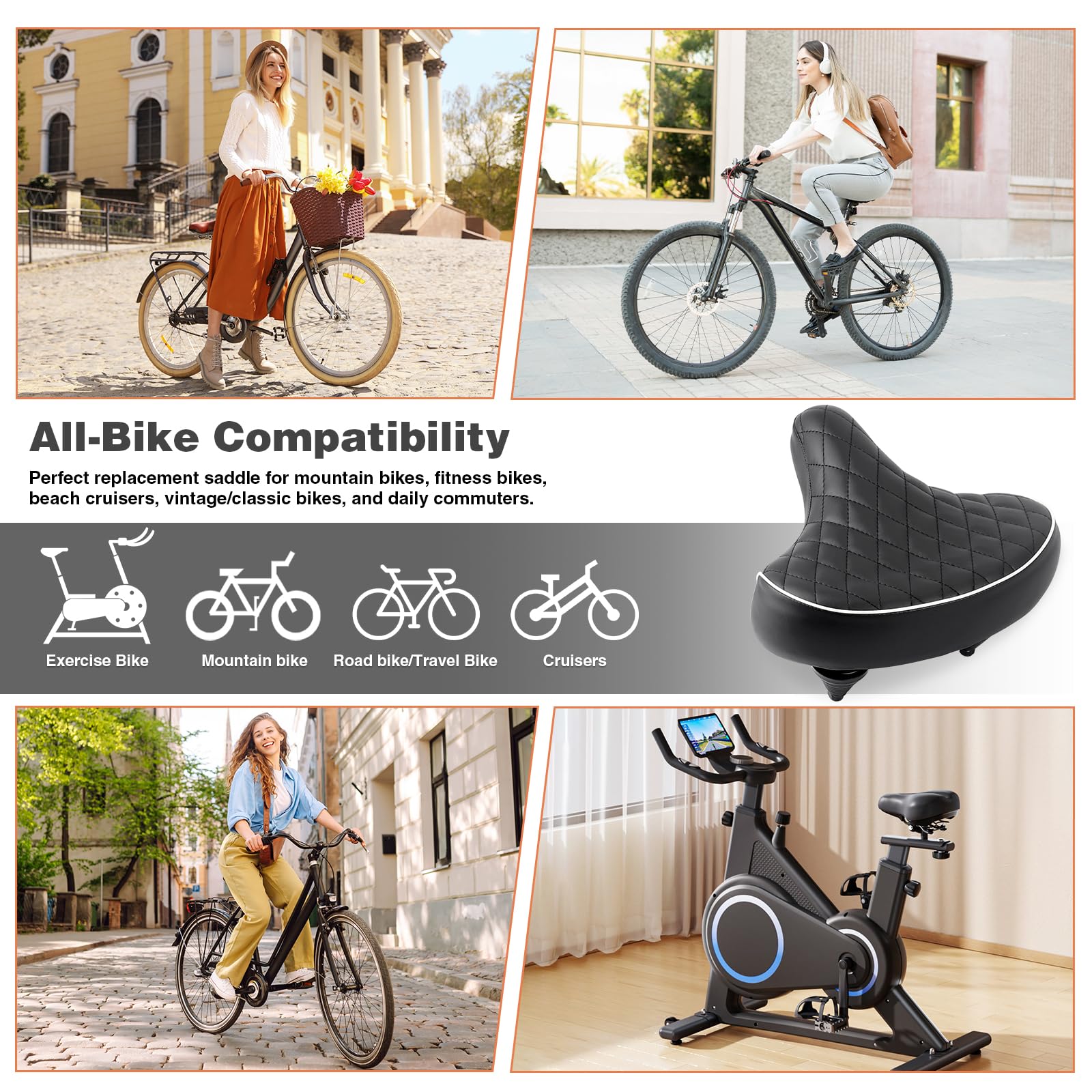 Fahrradsattel-Bequemer Gelsattel für Damen & Herren|Ergonomischer Komfortsitz für Stadtrad,MTB & Retro-Bikes(26×27cm)|Atmungsaktiv & Wasserdicht