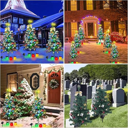 Miniatura 5 de Kordain Mini luz solar para árbol de Navidad, decoración al aire libre, luces solares de árbol de 30 pulgadas con 30 LED, 8 modos intermitentes,