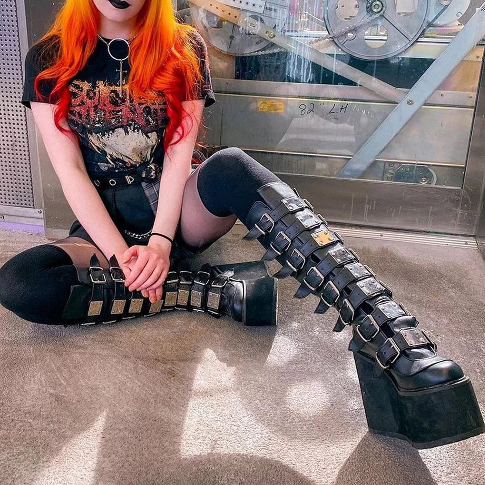 Yolimok Botines Plateau para mujer Botas militares estilo punk con plataforma Mujer Botas Plataforma cuña Zapato Señoras Nieve Botas de cuero punk gotico Invierno Cálidas Antideslizante Botas