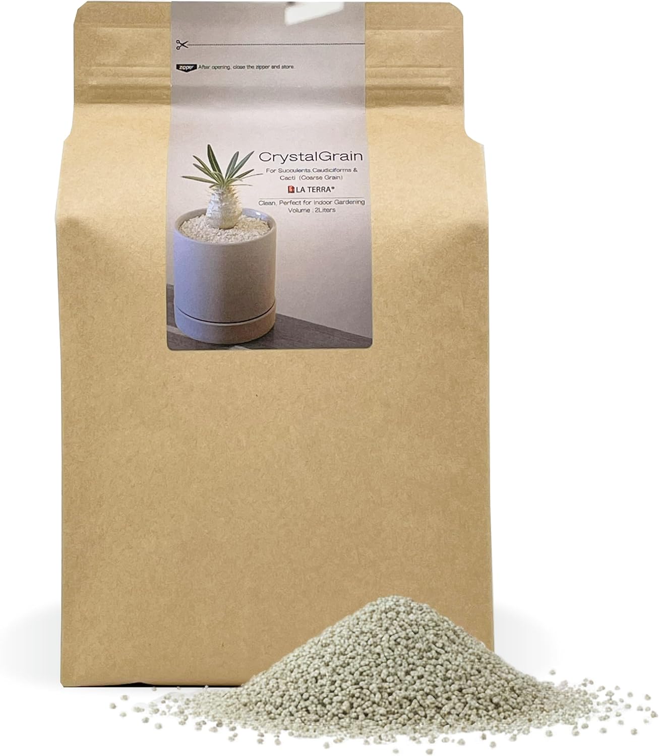 Crystal Grain Cactus & Succulent Soil Mix, Coarse Grain for Maximum Drainage, 100% Inorganic & Odorless, Visible Watering Indicator, Patented Japanese Tech,2L