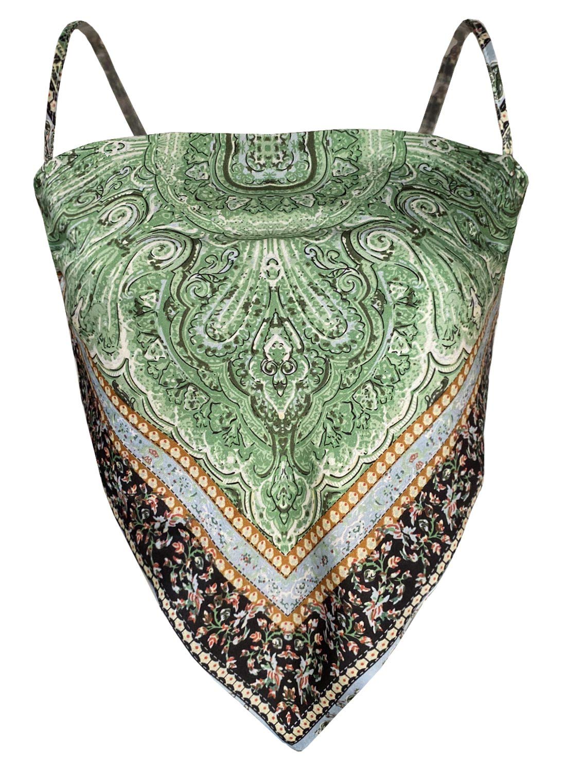 ArjungoWomen's French Hanky Hem Tie Back Ajustable Spaghetti Strap Satin Silk Camisole Bandana Crop Top