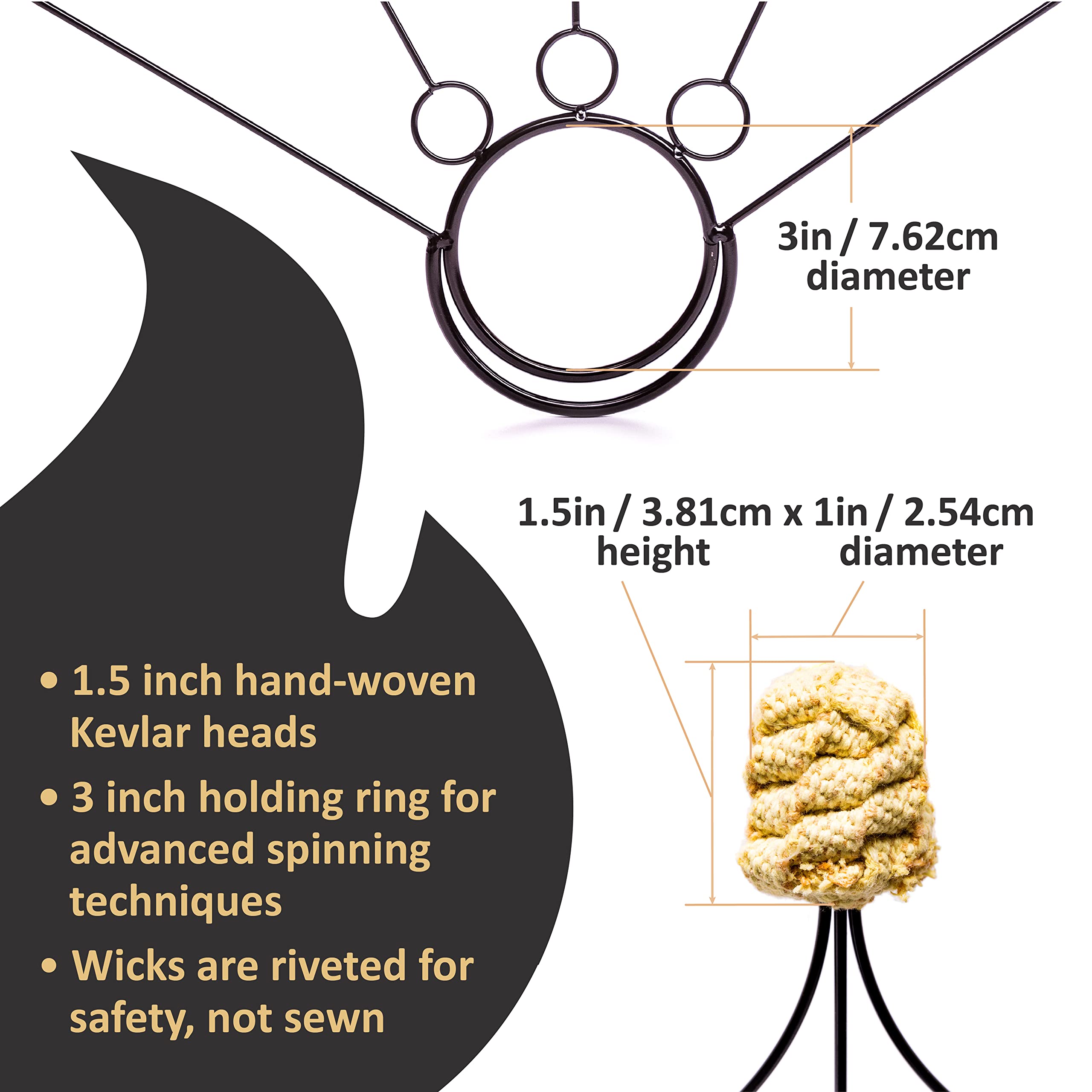 Fire Fans – Spider Web Style – 5 Wicks – 1.5 Inch Woven Kevlar MoonBlaze Heads – Set of 2 – Lightweight – Flow, Spinning, Circus, Belly Dance Prop – for Festivals & Performances – by FIRE MECCA