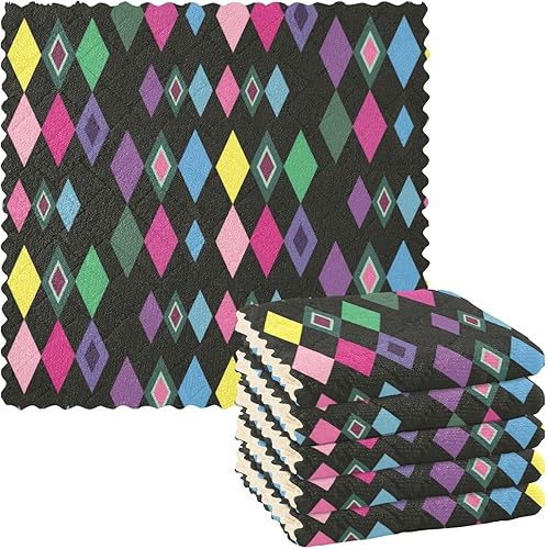 Miniatura 1 de Carnival Mardi Gras Festive Multicolor Rhomb Kitchen Hand Towels Dishtowels Tea Towels for Kitchen Funny Absorbent Reusable Towels Funny Hand Towels