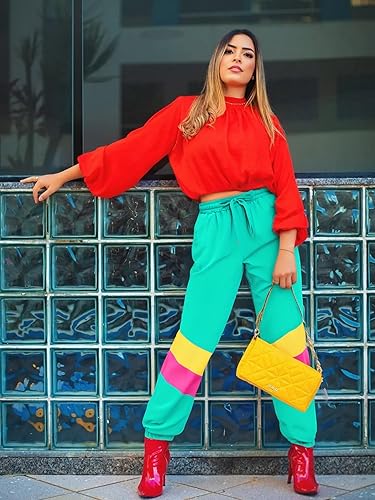 Miniatura 2 de UOUA Pantalones deportivos de los años 80 para mujer, pantalones deportivos de entrenamiento de neón de los años 90, informales, reversibles, con