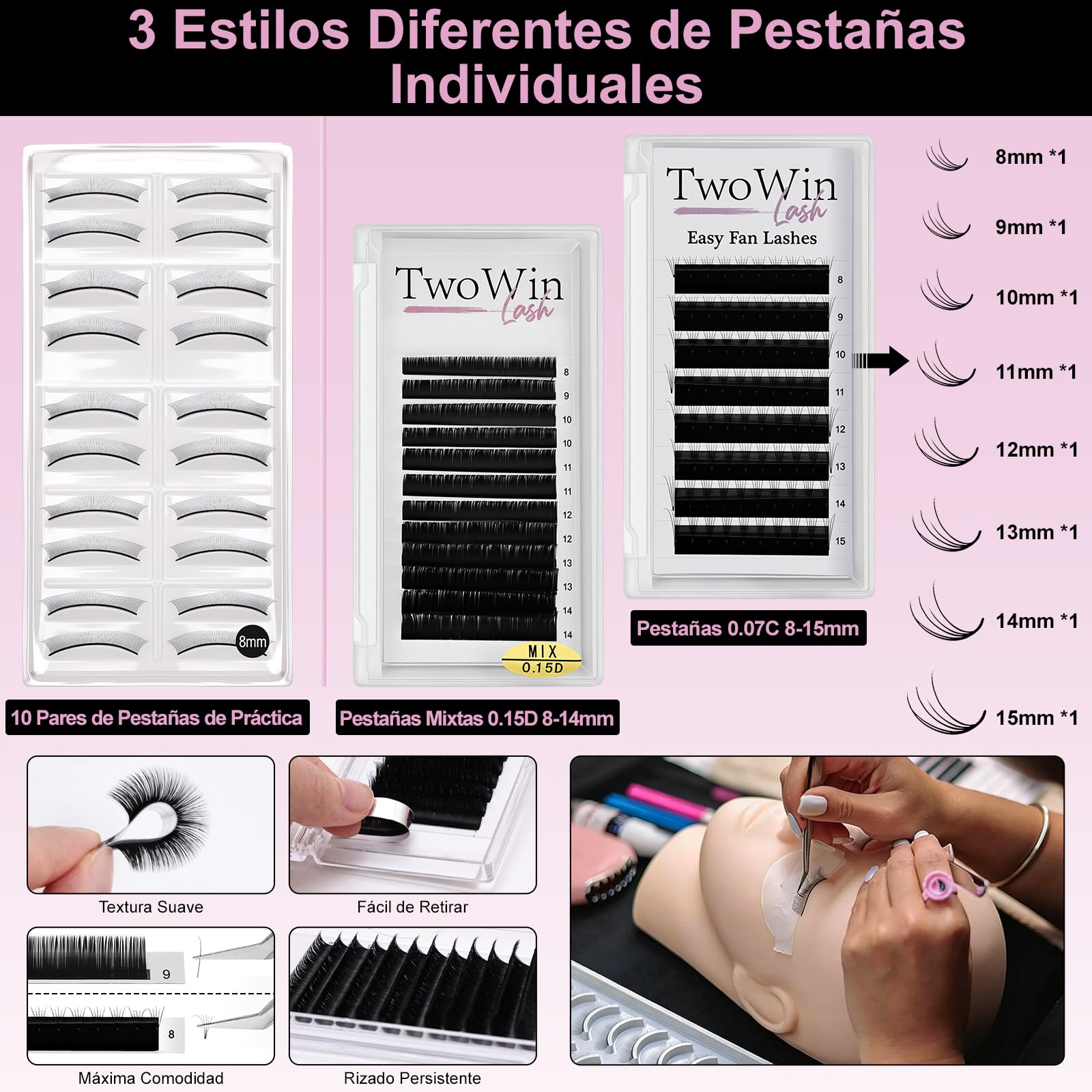Kit Extensión de Pestañas Profesional Completo - Incluye Maniquí de Práctica Realista, Ventilador USB, Pinzas, Pegamento- Set Ideal para Principiantes y Técnicos de Pestañas