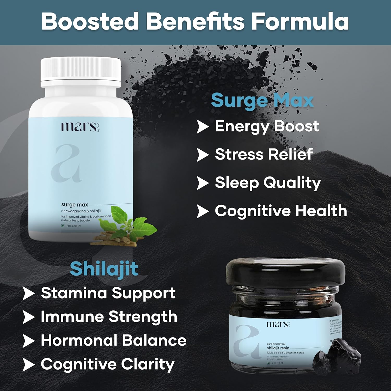 Mars Performance Combo – Shilajit Resin & Surge Max (60 Capsules) Good Health Company- Pack of 1