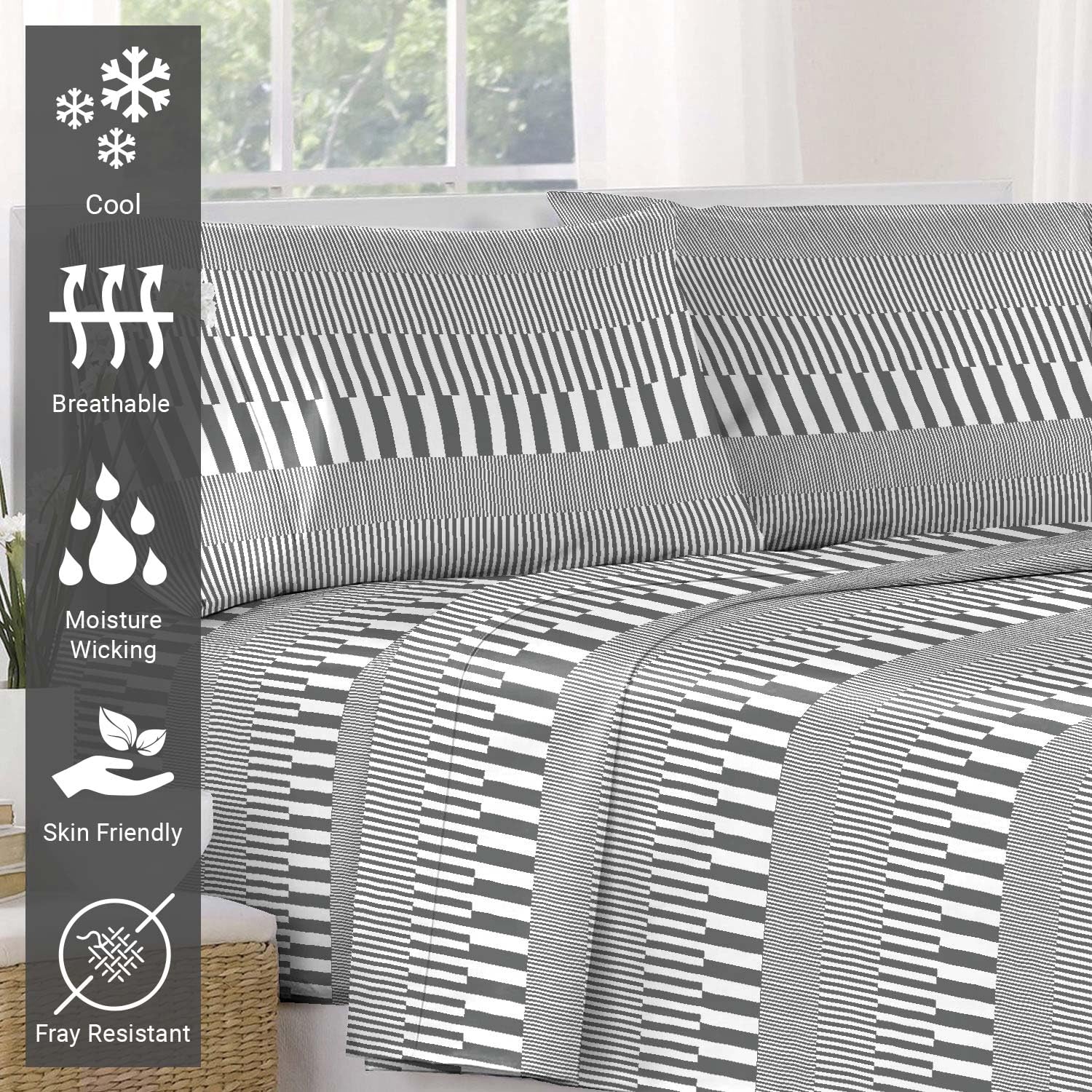Pizuna Cotton Cascade Stripe Grey Print Flat Sheet Double 1 Pc - Image 2