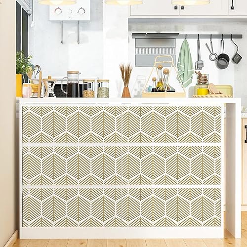 Miniatura 7 de Aniboo Papel tapiz moderno para despegar y pegar, papel adhesivo dorado bohemio para armarios y cajones, geométrico, para baño, autoadhesivo,