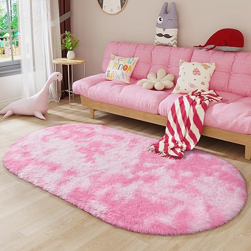Miniatura 43 de LOCHAS Alfombra esponjosa para dormitorio, 2.6 x 5.3 pies, alfombra lanuda para dormitorio, mesita de noche, alfombra ovalada suave para sala