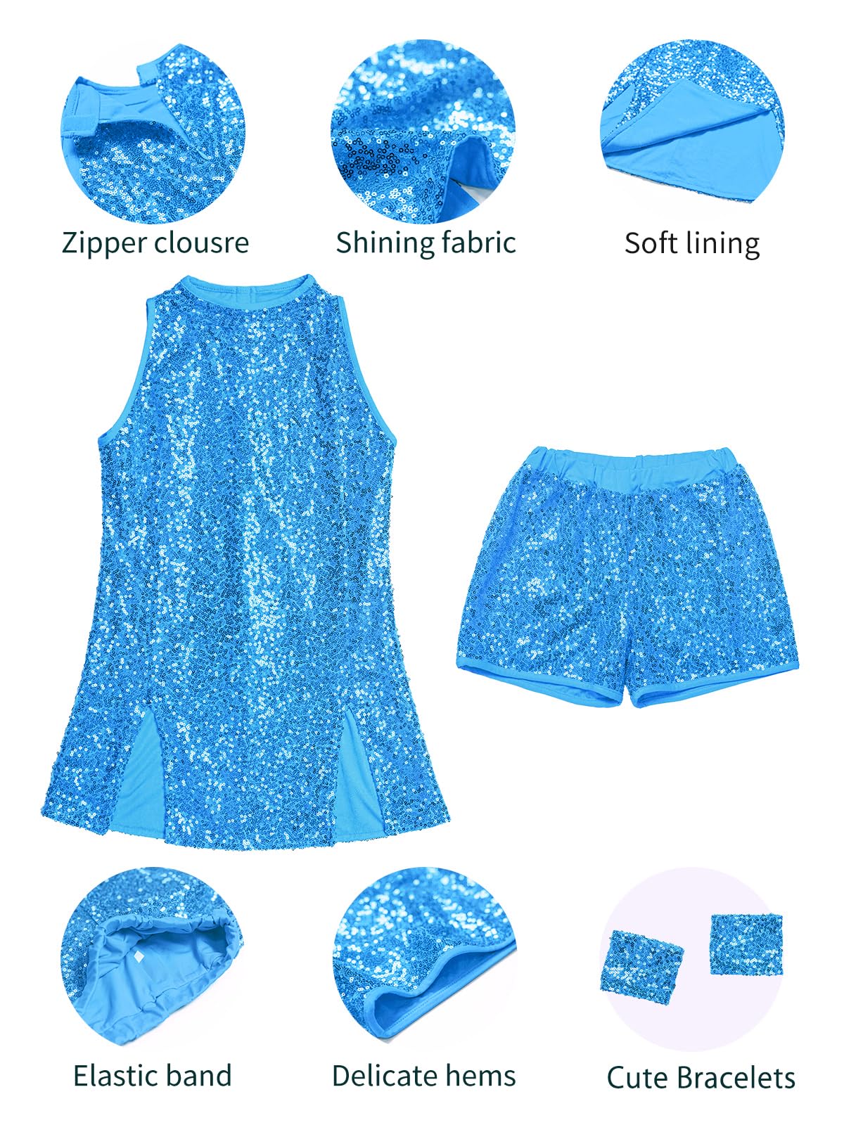 LOLANTA Mädchen Pailletten-Kostüm Hip Hop Dancewear Funkelndes Tanzkleid Gesetzt