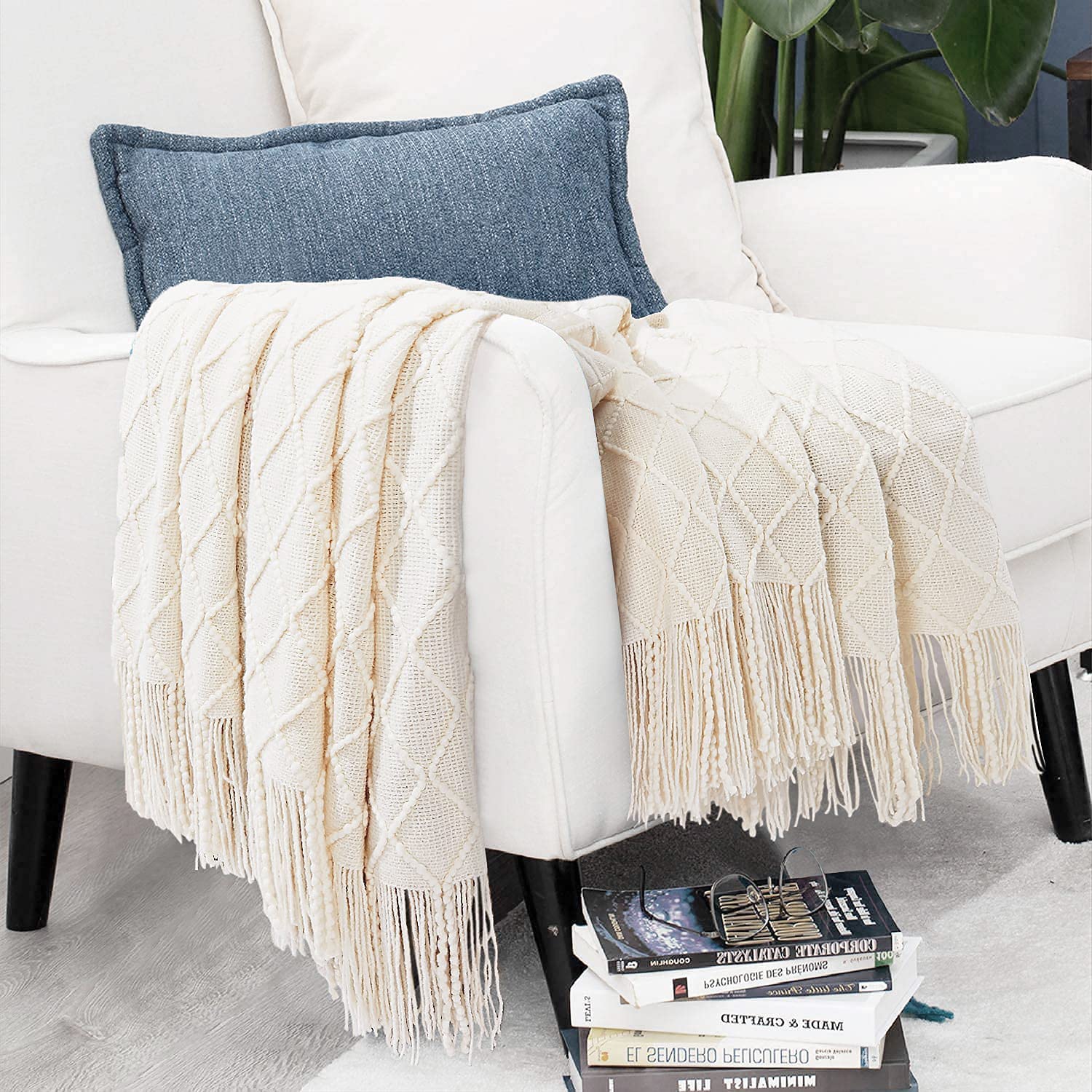 Sofadecke,Kuscheldecke Stricken Kleine Decke Couchdecke,Weich Wolldecke Wohndecken Quaste Gestrickt Decke Schlafdecke Bettdecke Klimaanlage Decke Autodecke für Couch,Büro,Auto,Sofa,Bett,127*230 Beige