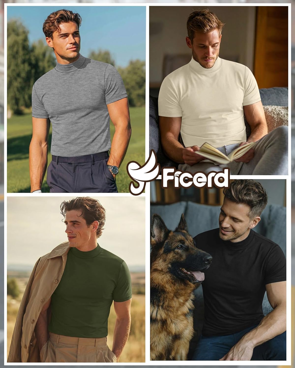 Ficerd 4 Pack Men's Mock Neck T Shirts, Short Sleeve Mock Turtleneck Undershirt Pullover Basic Tops Causal Solid Tee for Men - Image 2