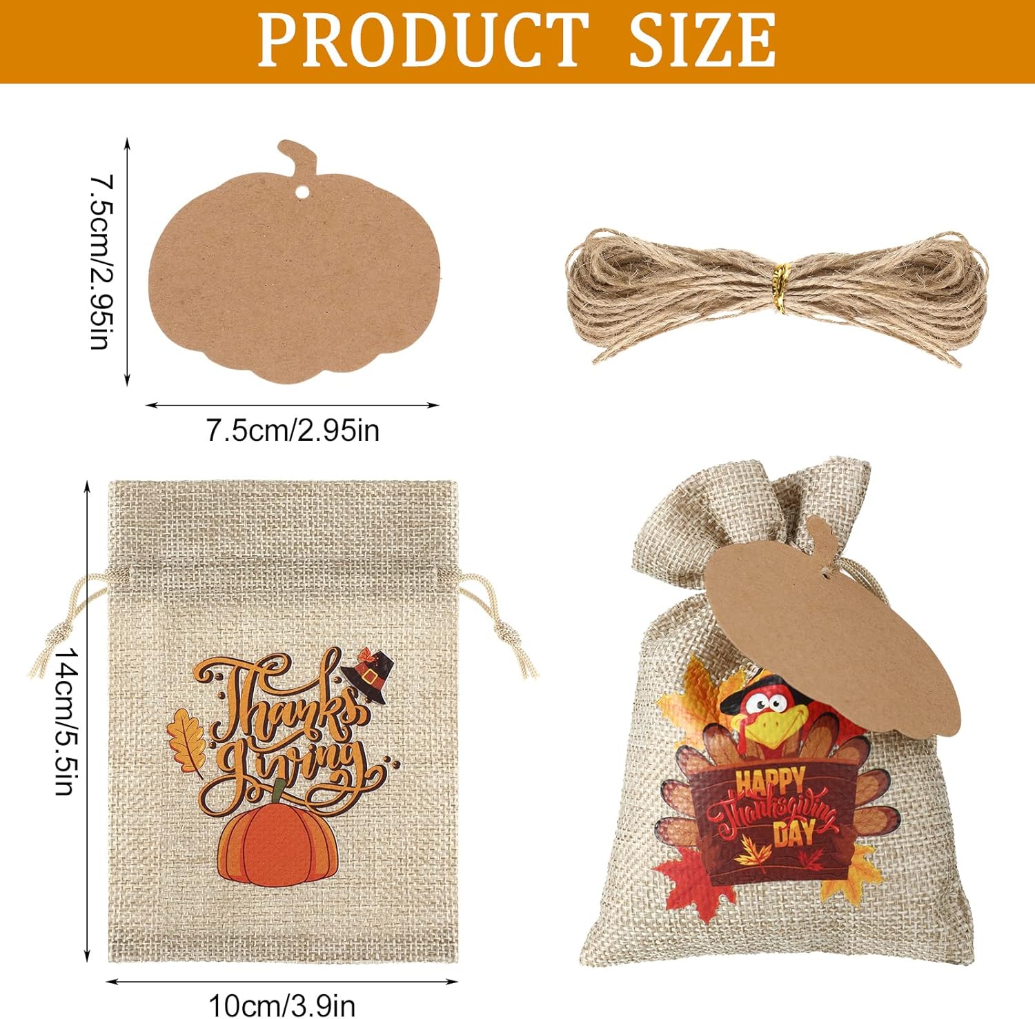 Jetec 36 Pcs Thanksgiving Gift Bags with Drawstring Burlap Pumpkin Turkey Burlap Gift Bags Candy Treat Goodies Bag Autumn Small Pouches for Thanksgiving Fall Party Supply - Image 3