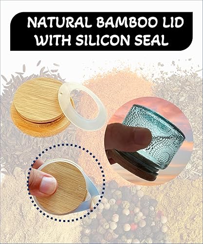 Miniatura 3 de LINGSHINE Mini tarros de vidrio con tapas de bambú reutilizables, paquete de 12 unidades de 4 onzas en relieve de color mixto, decoración del hogar,