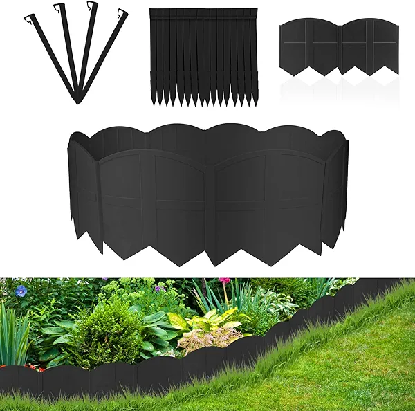 20Ft Black Garden Edging Border 6 Inch Tall Landscape Edging with 20Pcs 7.8in Height Garden Stakes Decorative Edging for Landscaping Flower Bed Edging Borders Lawn Edging