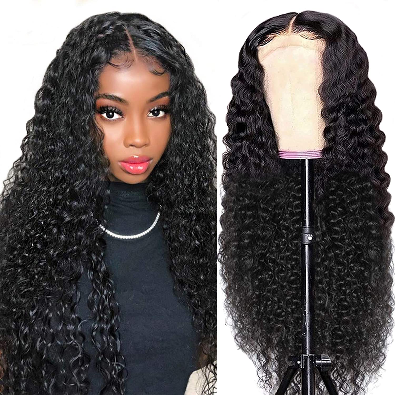 Redoly 13x4 Deep Wave Lace Front Wigs HD Transparent Lace Frontal Wigs 180% Density Deep Wave Human Hair Wigs Pre Plucked with Baby Hair Glueless Deep Curly Wave Wet and Wavy Wigs 22 Inch