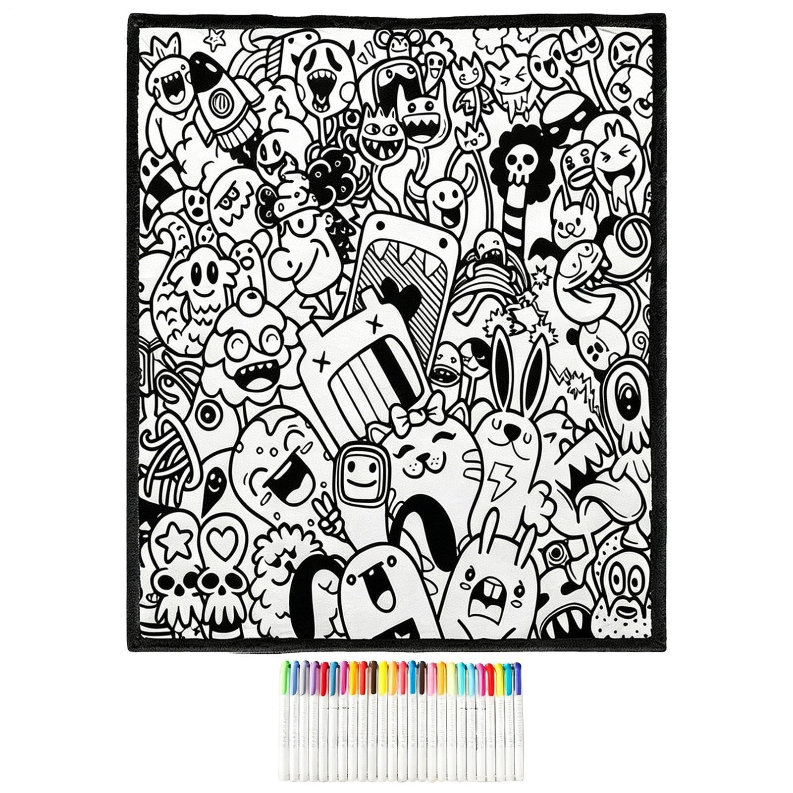 Couverture à colorier et 24 feutres pour un moment de relaxation et de complicité partagée