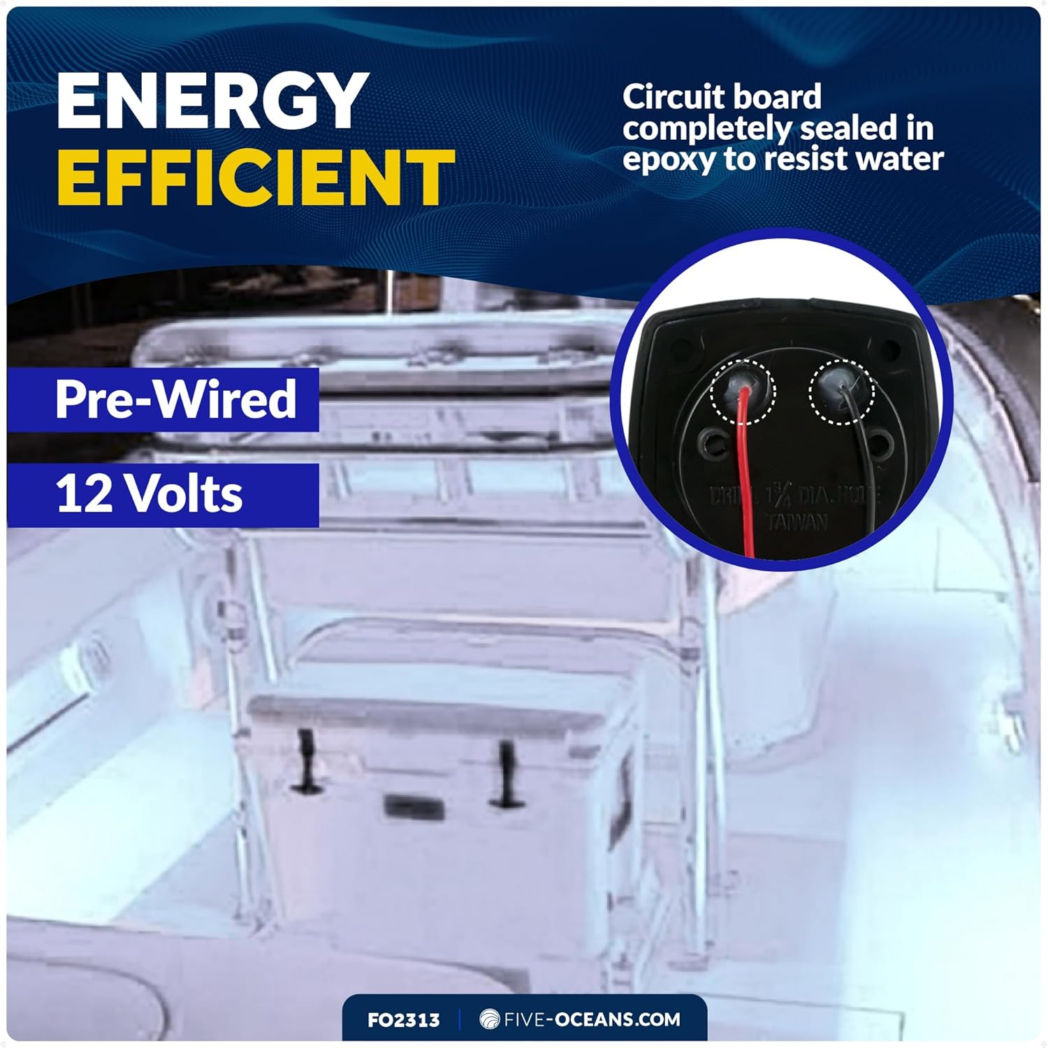 Five Oceans 2-1/4-Inch Square Companion Light, Cool White LED, Black Housing, Marine Courtesy Lights for Interior, Deck, Cockpit, Pontoon, Bass Boat, Yacht, Sailboat, RVs, Caravan - FO2313