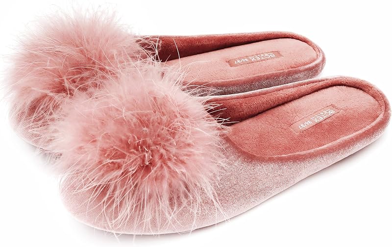 BCTEX COLL Pantuflas de interior de espuma viscoelástica de terciopelo difuso para mujer | Zapatilla acogedora y esponjosa para dormitorio, suela antideslizante, ligera