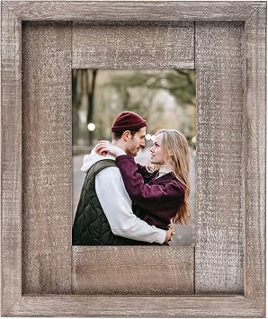 Adeco Handcrafted Rustic Wooden Picture Frames with Real Glass to Display 5 x 7 Inch Photo for Wall Hanging and Tabletop, Rustic Brown