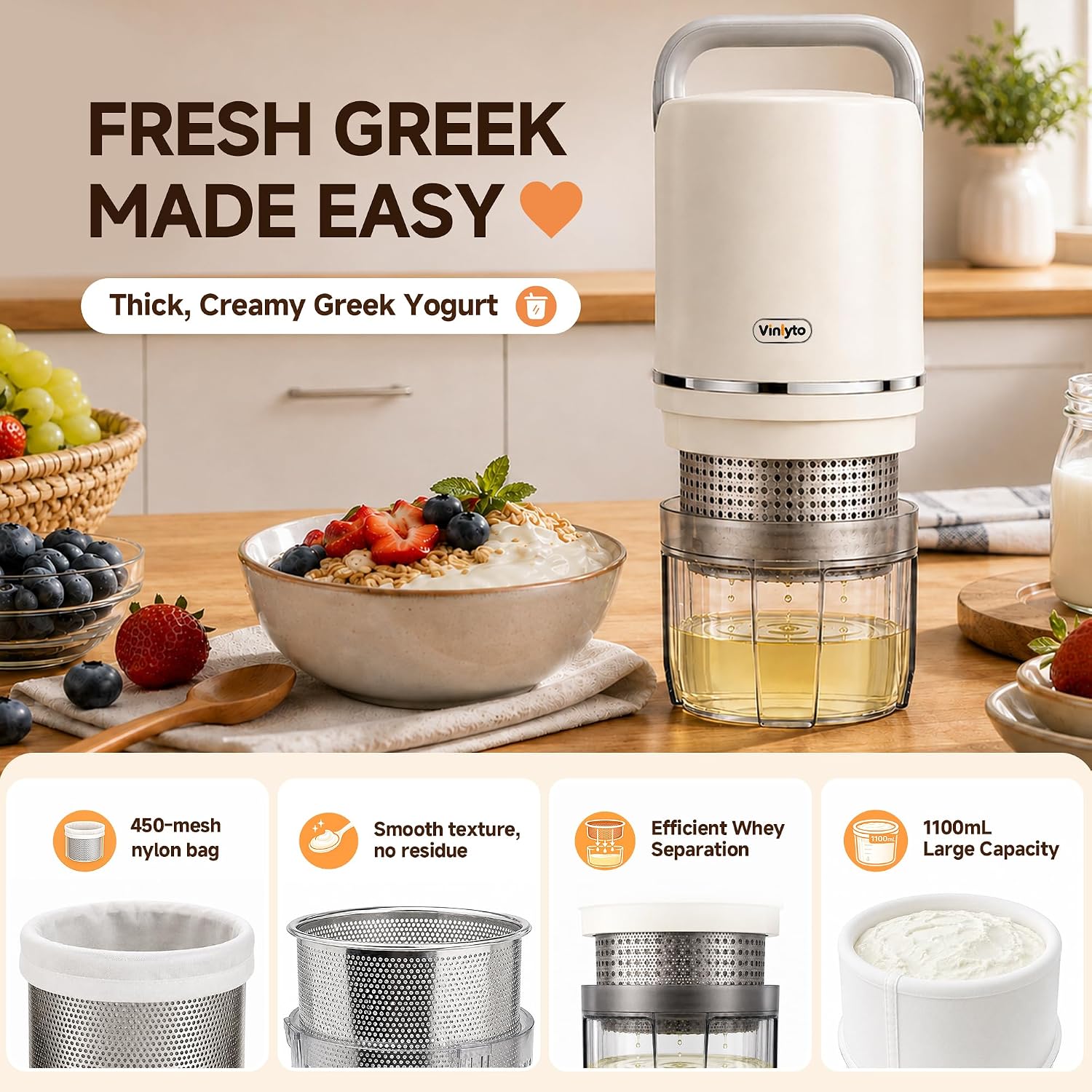 Auto Greek Yogurt Maker for Thick Cheese Yogurt & Homemade Tofu