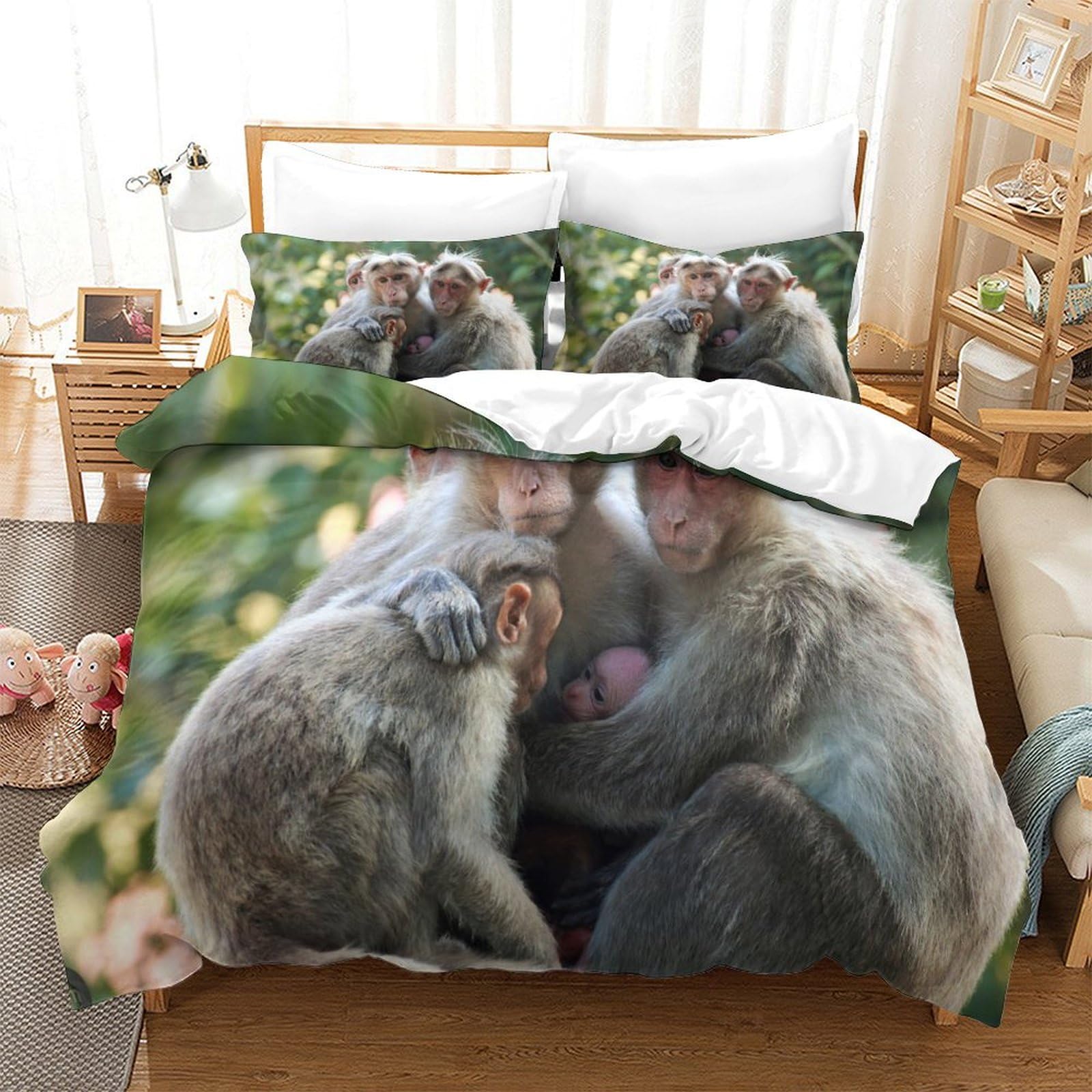 P1S9U7W5Y Wildlife 3D Printed Monkey Duvet Cover Set 3pcs Microfiber Animal Bedding Set King
