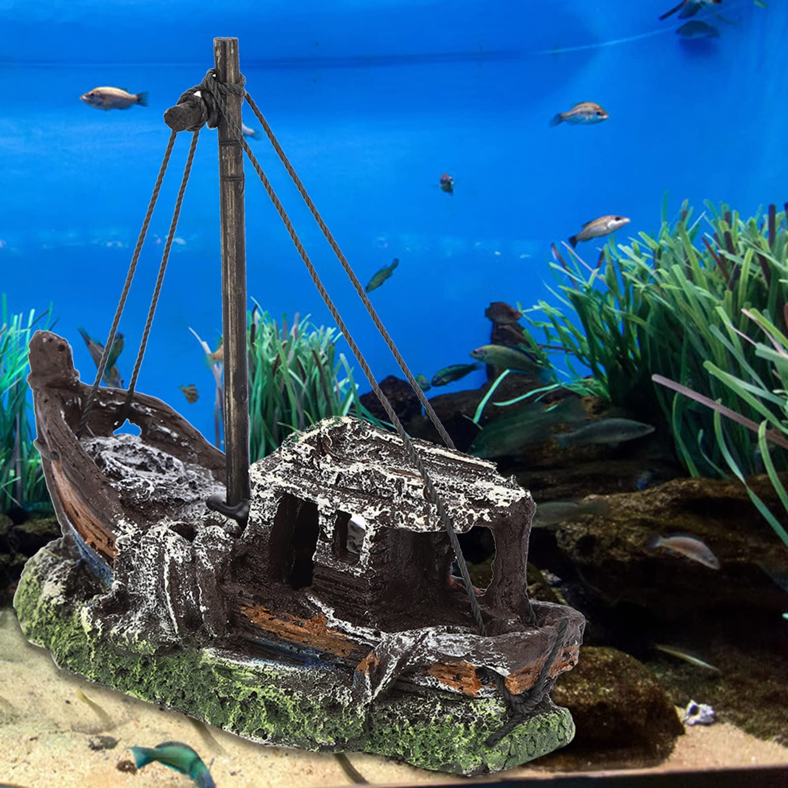 Generic Relitto di una Nave per Acquario, Decorazioni per Acquario Alta Simulazione, Resina, Marrone, Naufragio