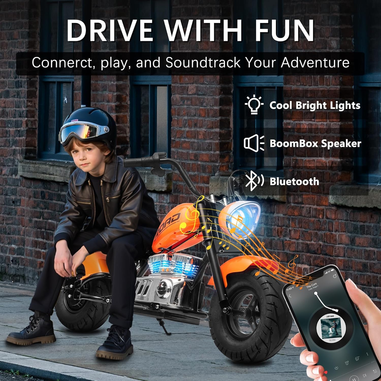 24V Kids Electric Motorcycle, Electric Dirt Bike for Kid, 176lbs Max, Disc Brake, Dual Suspensionat, Electric Motorbike for Kids 8-14, Orange