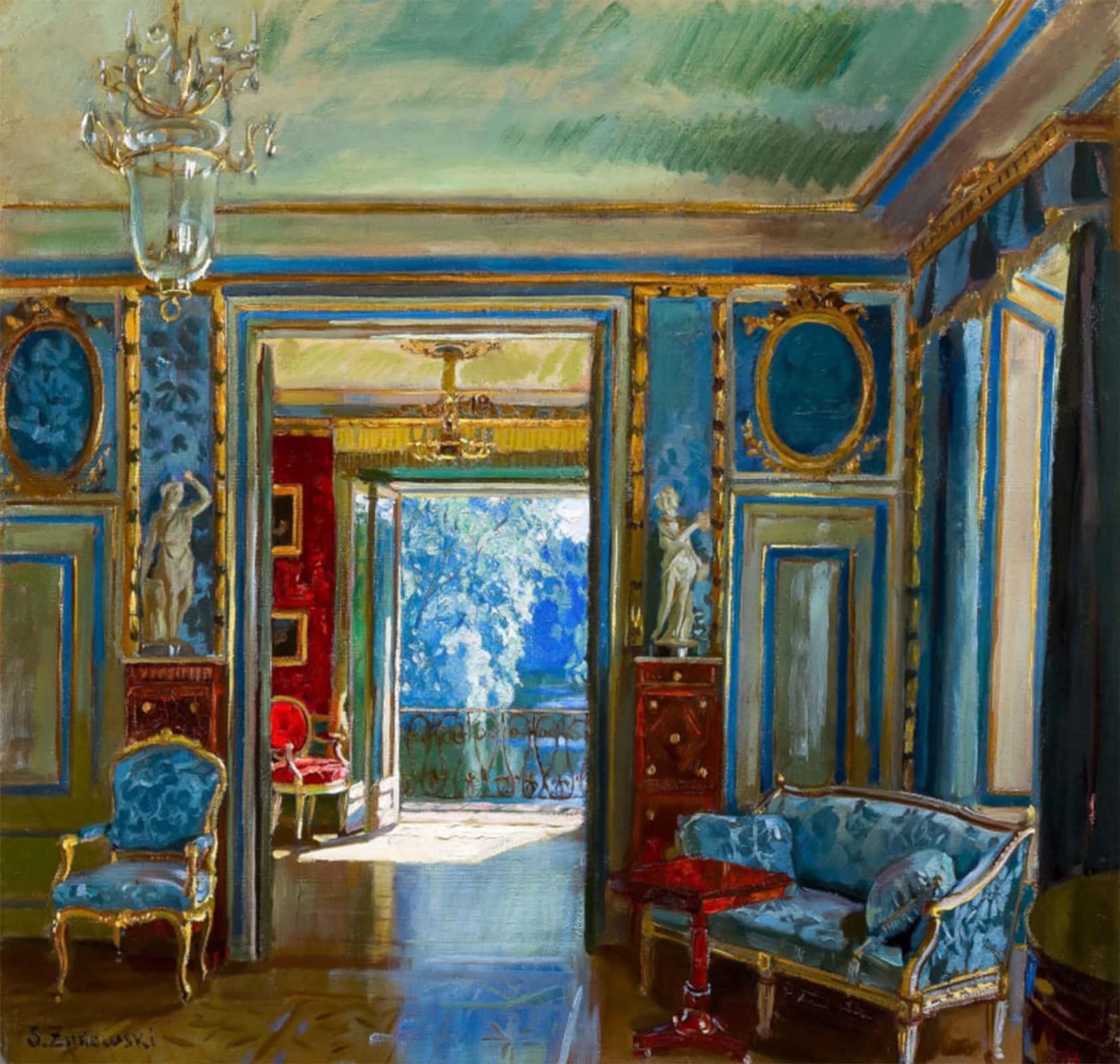 SERENDIPITP Retro Picture Poster Wall Art Pictures Painting the Interior of the Lazienki Palace by Stanislav Zhukovsky Wall Art Canvas Print for Wall Decor 60x90cm