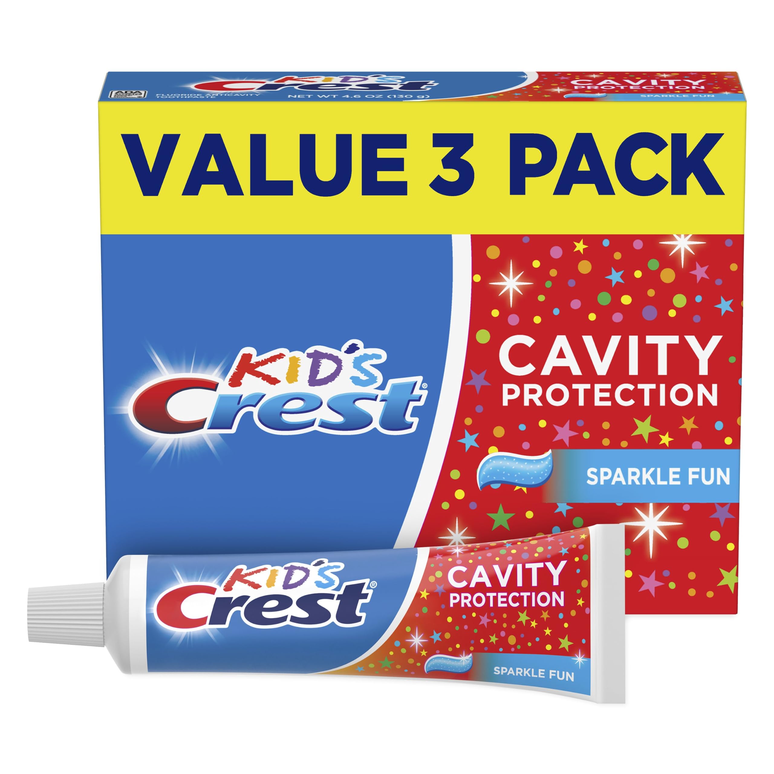 Kids Cavity Protection Toothpaste, Sparkle Fun Flavor, 4.6 oz Triple Pack