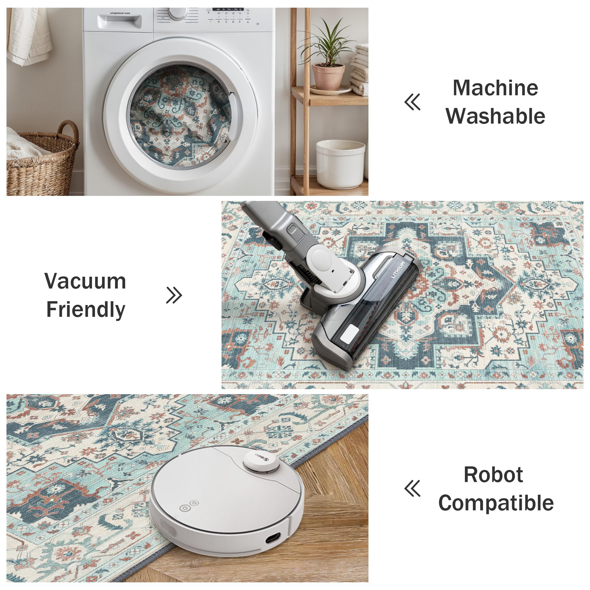 BEIMO Tappeto Salotto Pelo Corto Vintage, Tappeto Camera Da Letto, Tappeti Antiscivolo Lavabile, Grande Tappeti Persiano per Cameretta, Soggiorno, Sala, Verde, 200x290cm