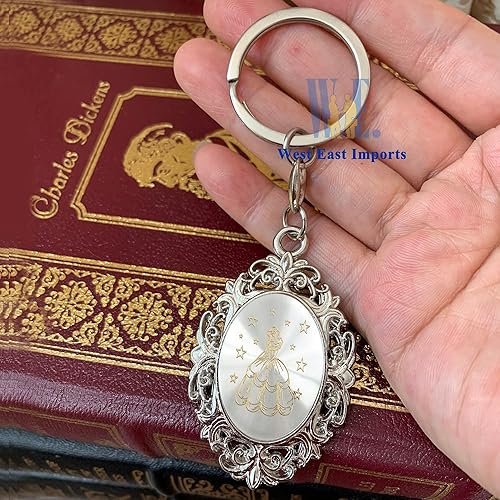 Miniatura 4 de 12 llaveros personalizados de quinceañera para fiesta temática de Cenicienta, dulce 15/dulce 16 y 18 cumpleaños con bolsas de regalo