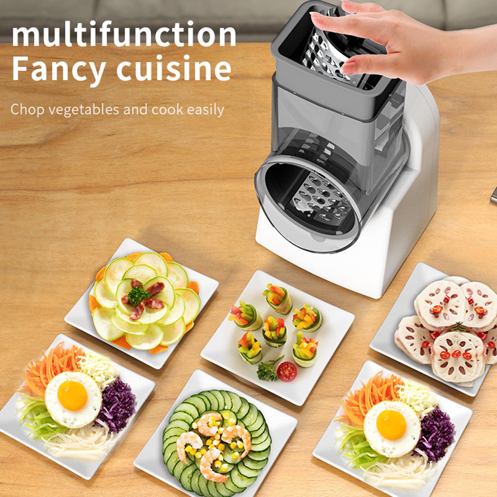 Cortadora de verduras eléctrica, rebanadora y rallador multifuncional con 3 cuchillas, cocina casera adecuada para frutas y verduras