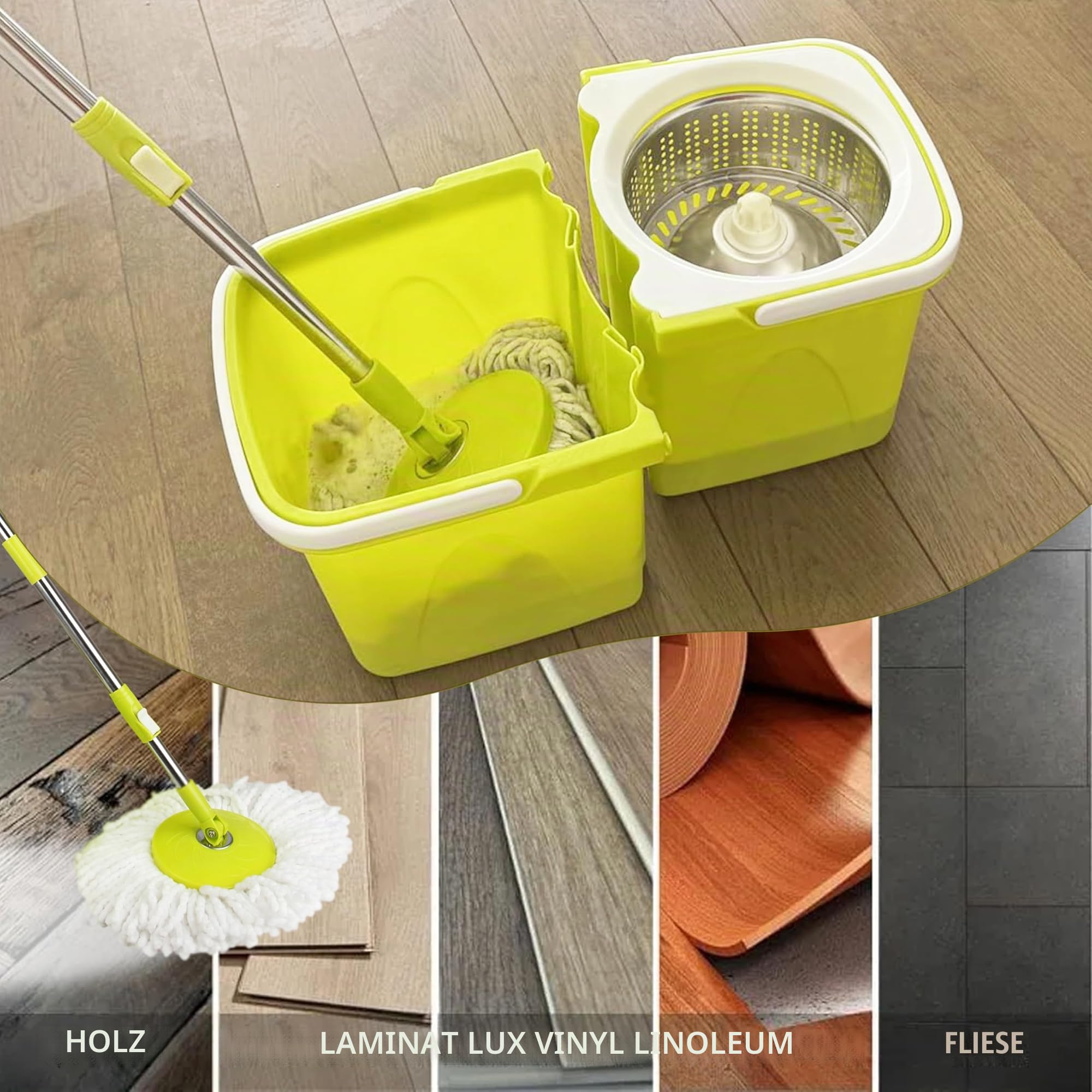 ARSUK Mopp- und Eimer-Sets – 2 Separate stapelbare Eimer mit 2 Mikrofaser-Moppköpfen und 360° drehbarem, höhenverstellbarem Teleskopstiel