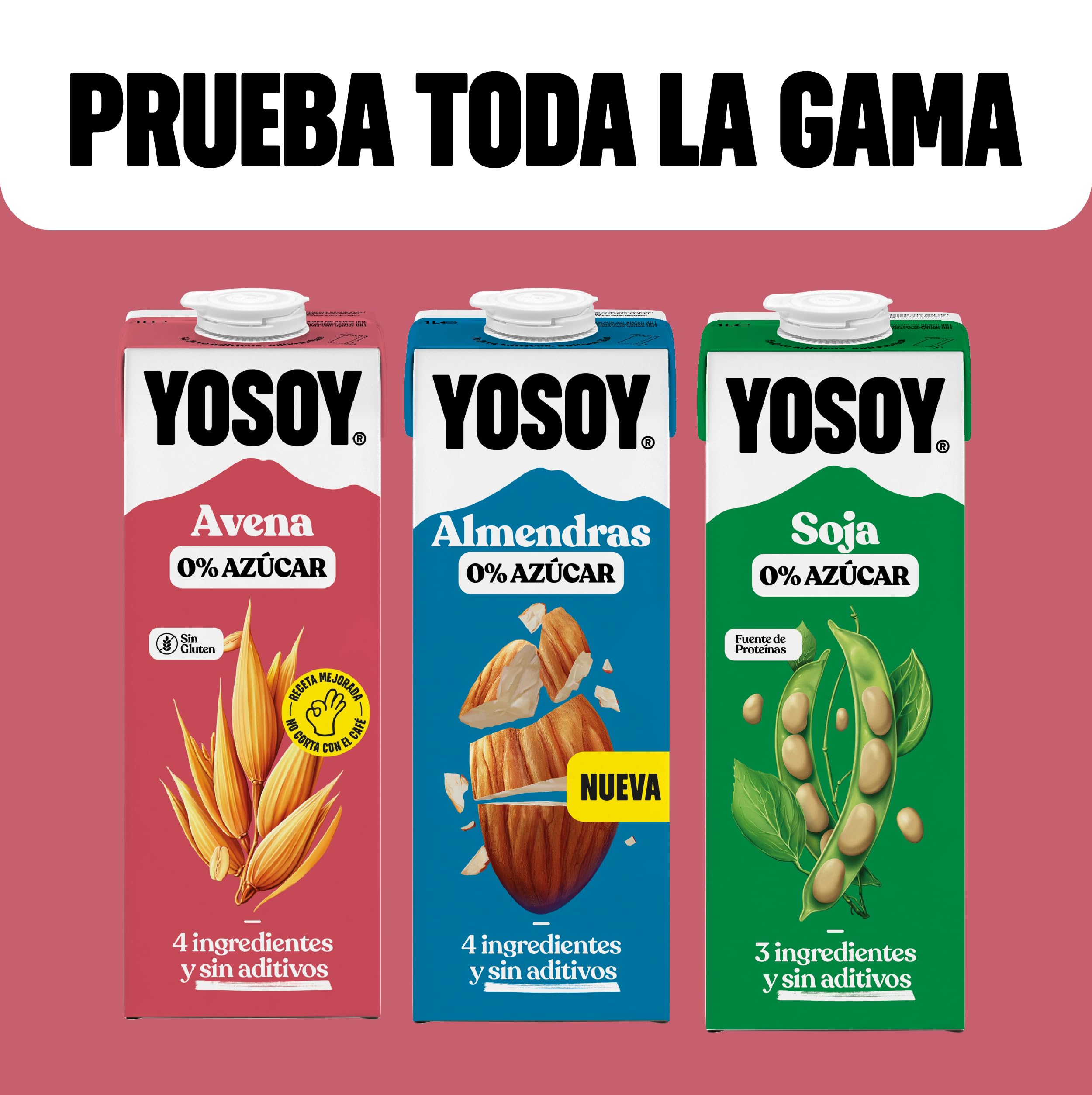 YOSOY Bebida Vegetal de Almendras Sin Azúcar, pack de 6 x 1L