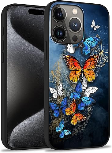 Funda diseñada para iPhone 15 Pro Max, funda de teléfono con patrón de mariposas en vuelo para hombres, mujeres, niños y niñas, TPU suave, cuerpo