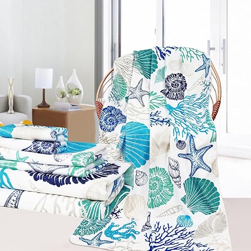 Miniatura 6 de FRAMICS Juego de 3 toallas de estilo marino con toalla de playa de gran tamaño, toalla de mano, toalla de cocina, toallas de playa absorbentes con