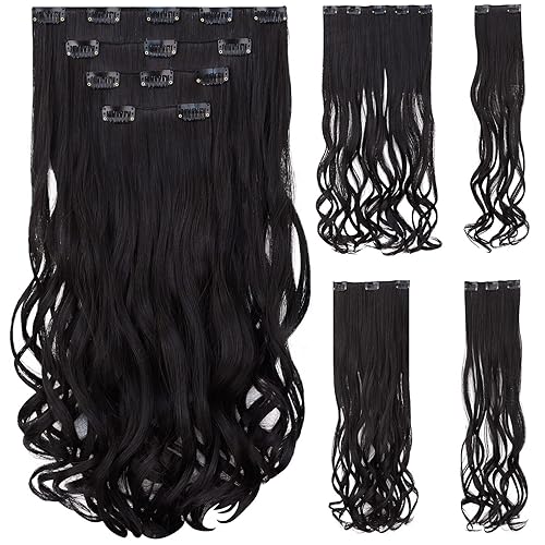 Miniatura 10 de Extensión de cabello castaño oscuro, extensiones de cabello con clip, de 18 pulgadas, ondulado, sintético, 5.5 onzas, HSPCYGG de 22 pulgadas,