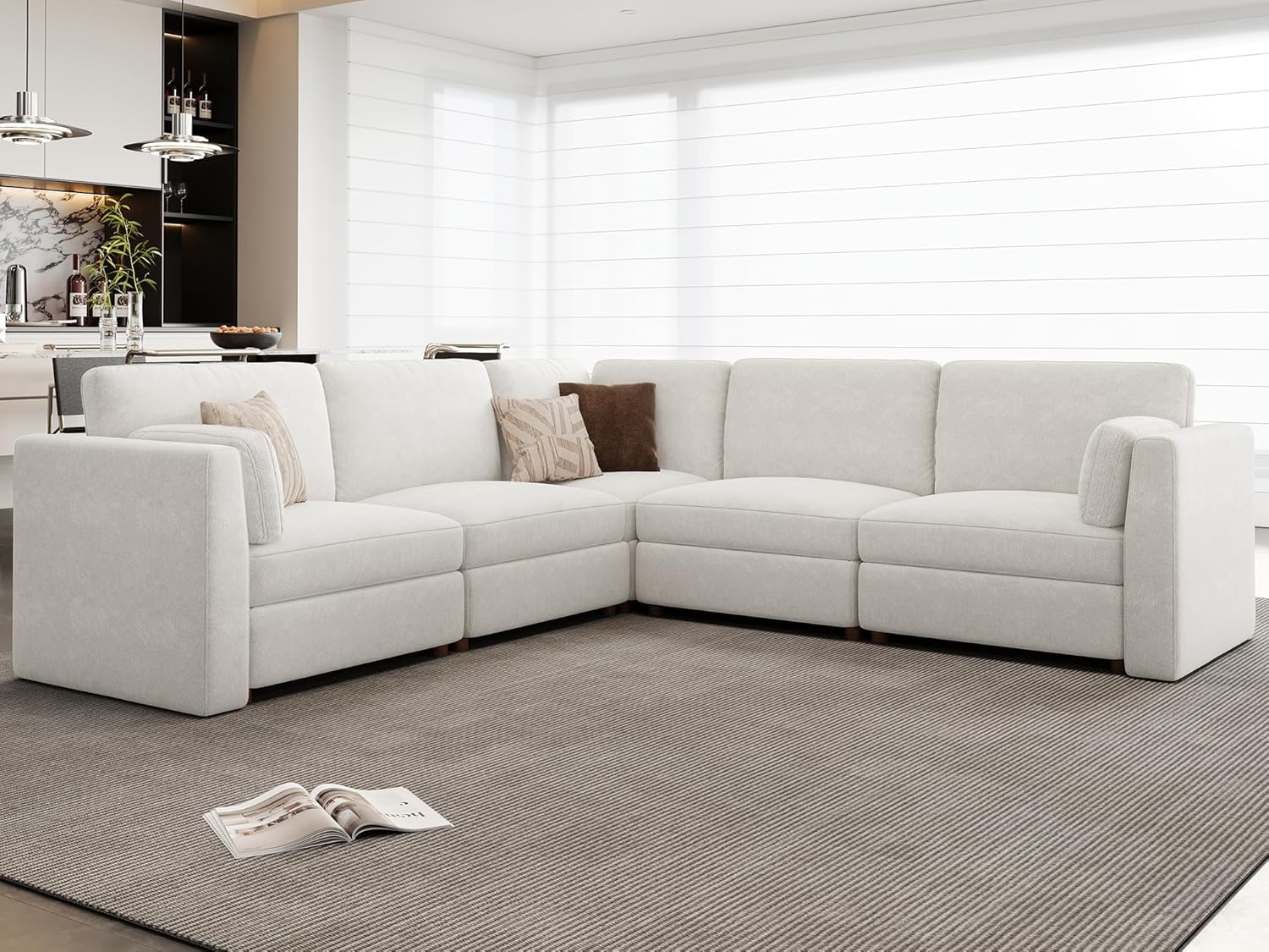 CUGOAO 117.7'' Modular Sectional Sofa, Oversized L-Shaped Sectional Couch, Deep Seat Chenille Cloud Couch, Removable Cover, Modern Upholstered Couches for Living Room, No Tool Assembly, Beige